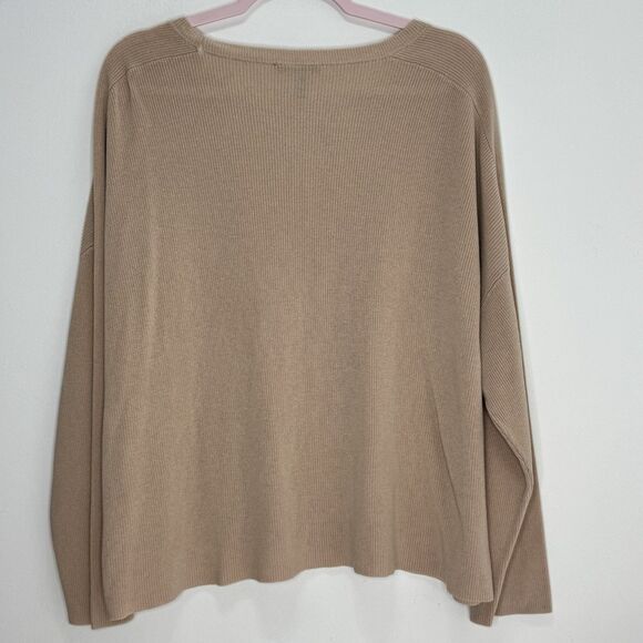 Eileen Fisher Ribbed Sweater Womens Beige 100% Tencel Lyocell Size XL Oversized - Picture 2 of 5